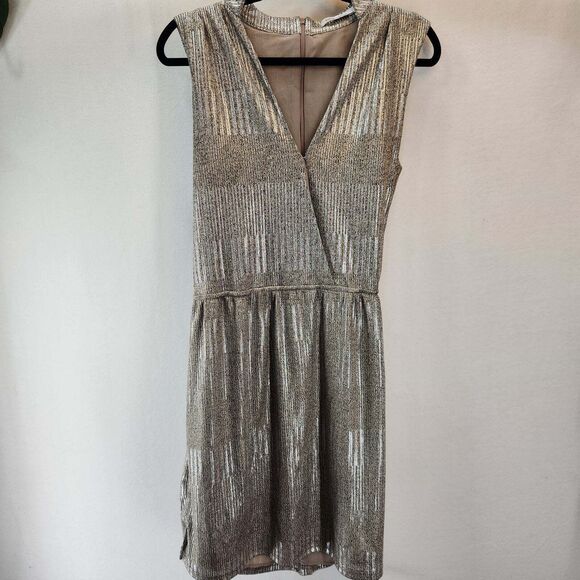 Bishop + Young Metallic Faux Wrap Dress Holiday Evening Size M - Picture 2 of 10